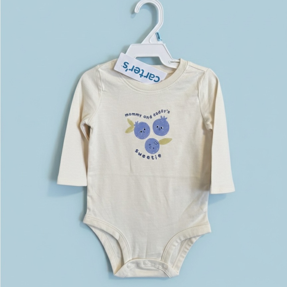 Carter's Cream Long-Sleeve One-Piece with Blue Berry Graphic